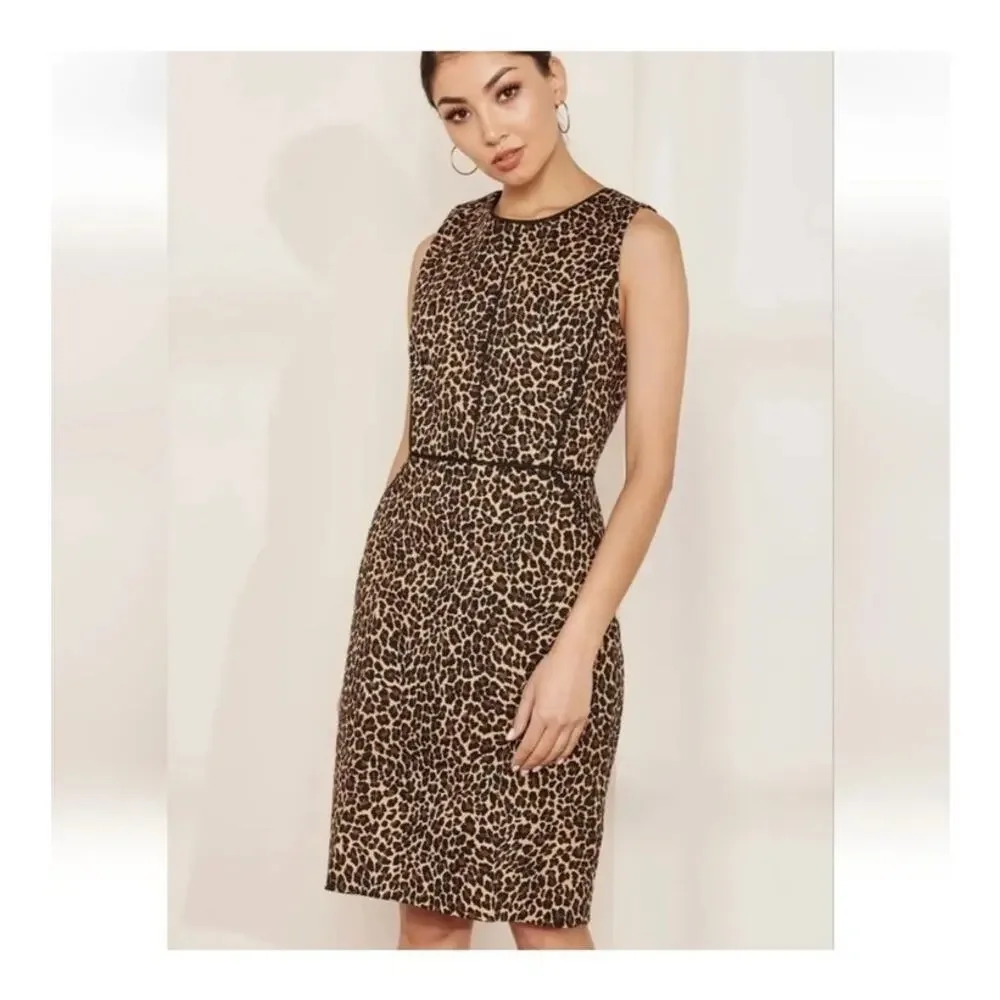 J. Crew Vegas Leopard Print Sheath Dress Size 0 Preppy Careerwear Classic